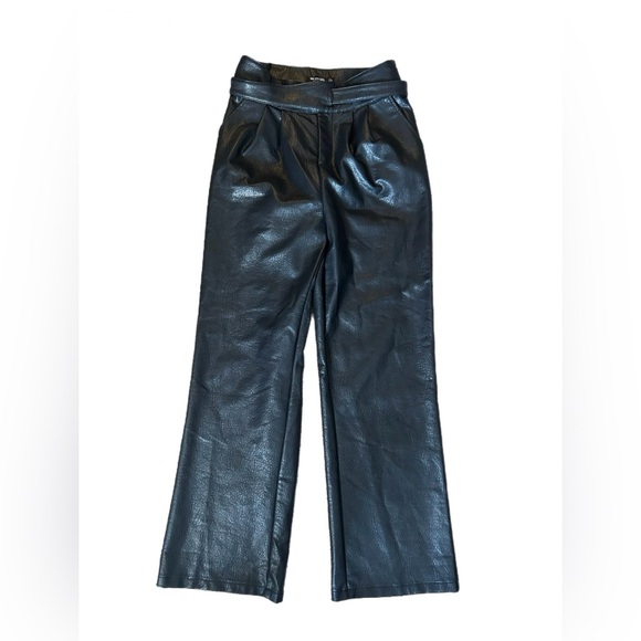 NASTY GAL NWT Black Faux Leather High Waisted Pants with Unique Belt Detail - Picture 7 of 7
